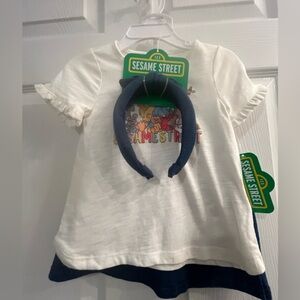 NWT Sesame Street Baby Girl Top and Skort Set with Headband 18 months